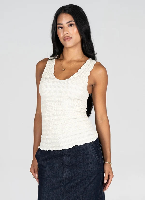 Seamless Smocked V Neck Tank - Ivory
