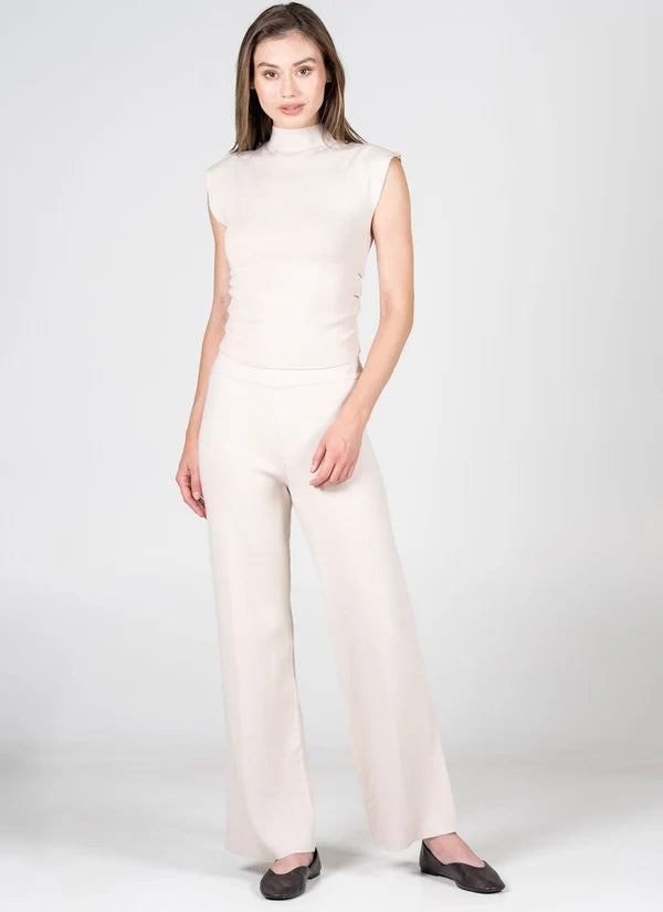 Viscose Blend Knit Wide Leg Pant - Heather Beige