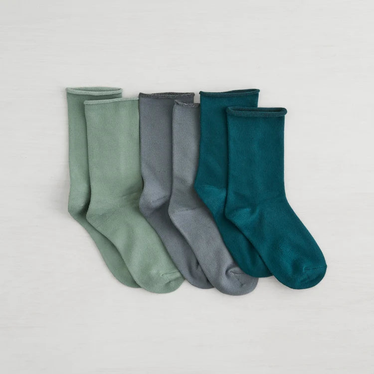 Recycled Powder Crew Sock - 3 Pack in Grey/Green