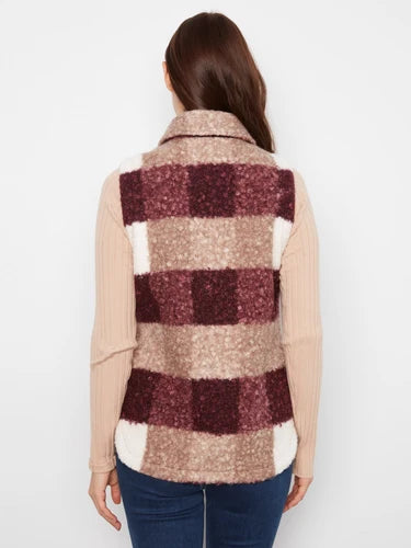 Plaid Bouclé Knit Vest - Merlot