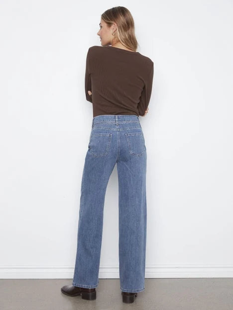Stretch Denim Wide Leg Belted Pant