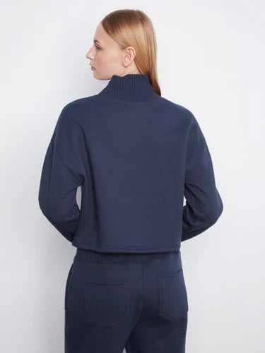 French Terry Mock Neck Top - Midnight