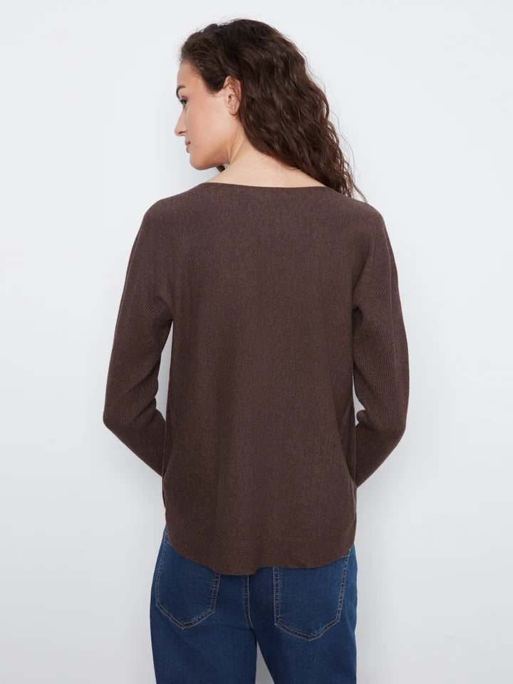 Long Sleeve Drop Shoulder Boat Neck Sweater With Side Buttons Detail