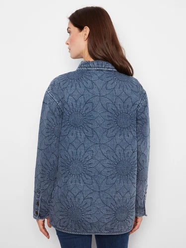 Long Quilted Denim Jacket - Medium Blue
