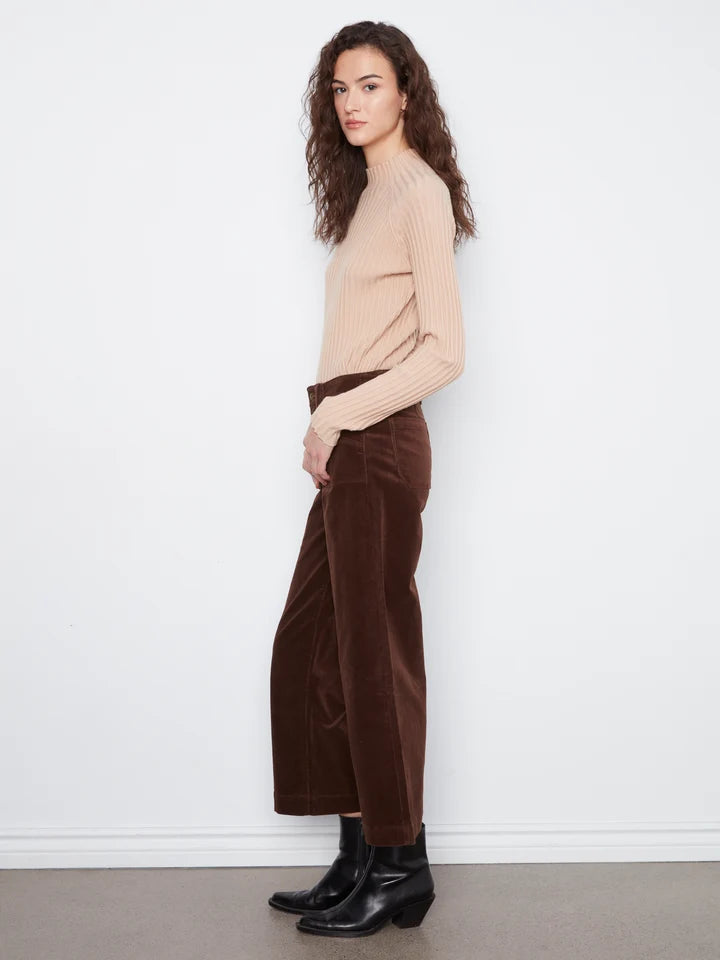 Printed Crop Wide-Leg Twill Pant