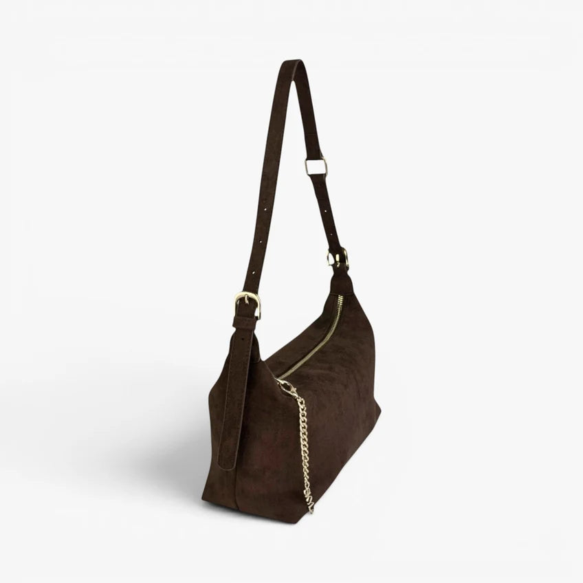 IVY Faux Suede Adjustable Shoulder Bag - Chocolate