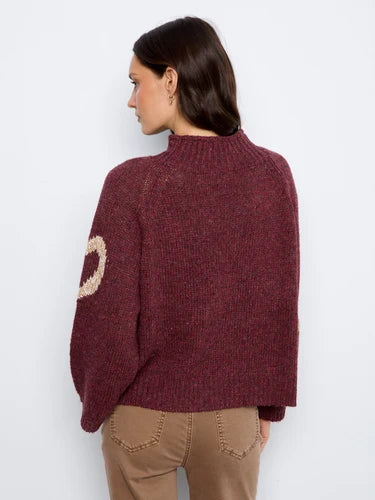Heart Mock Neck Knit Sweater - Merlot
