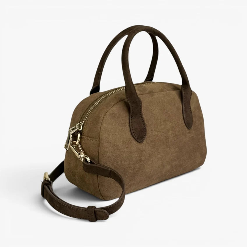 KYLA Faux Suede Mini Bowler Bag - Mocha
