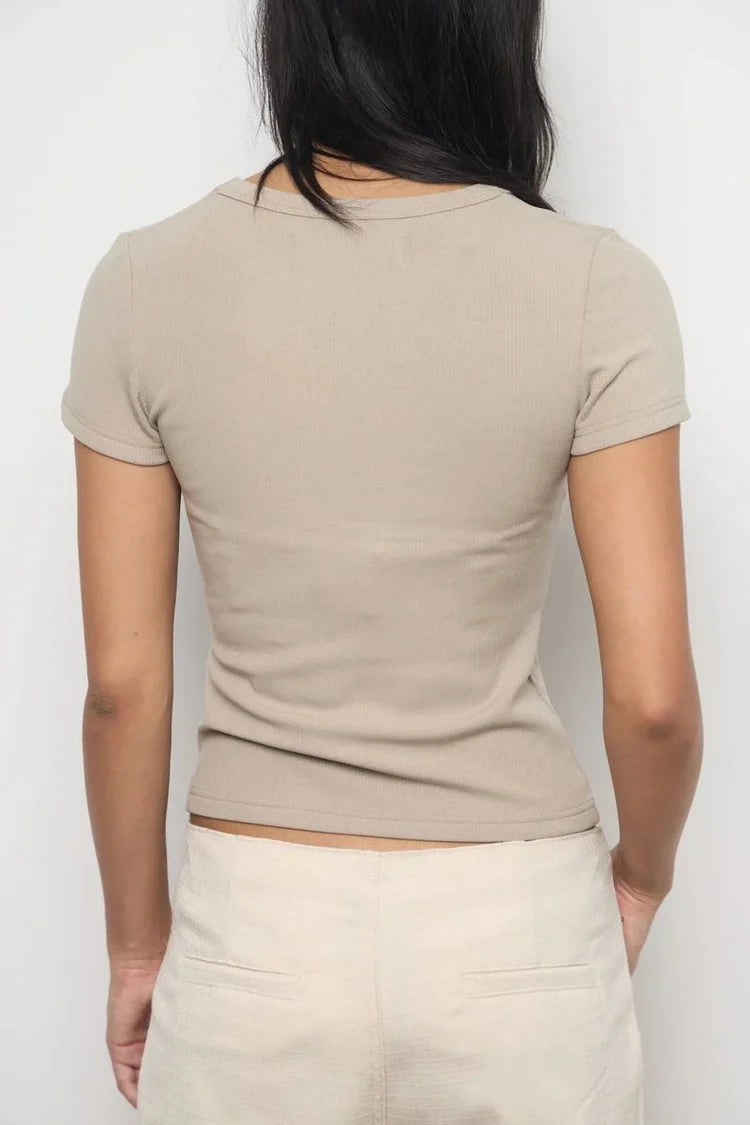 Plush Rib Tee - Milk tea beige