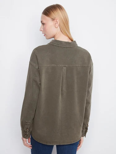 Button-Front Twill Overshirt - Moss