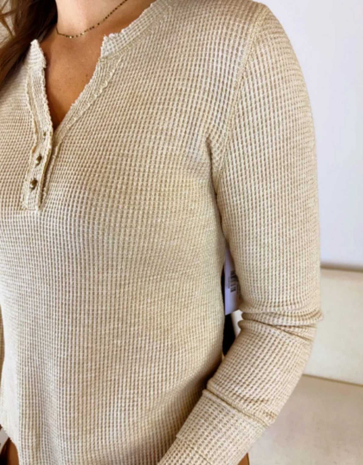 Oatmeal Waffle Knit V-Neck