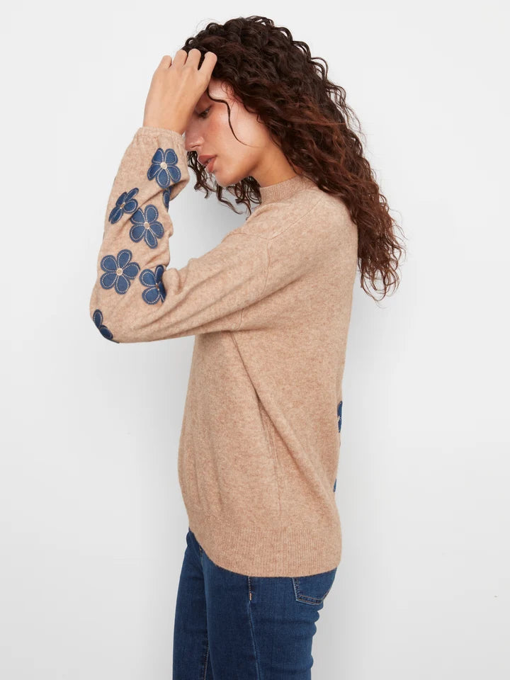 Mock Neck Sweater With Placed Print