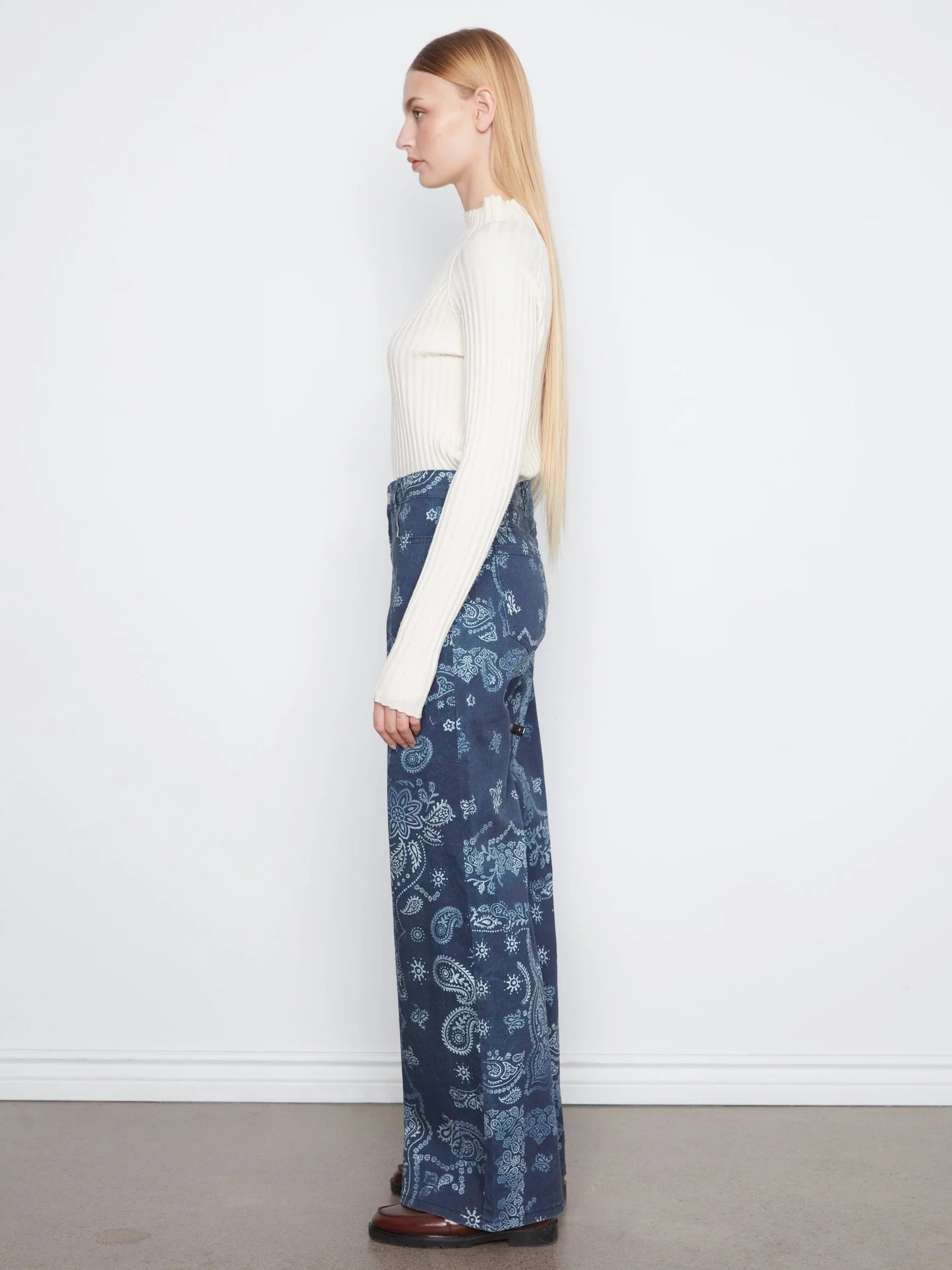 Long Wide Leg Printed Twill Pants