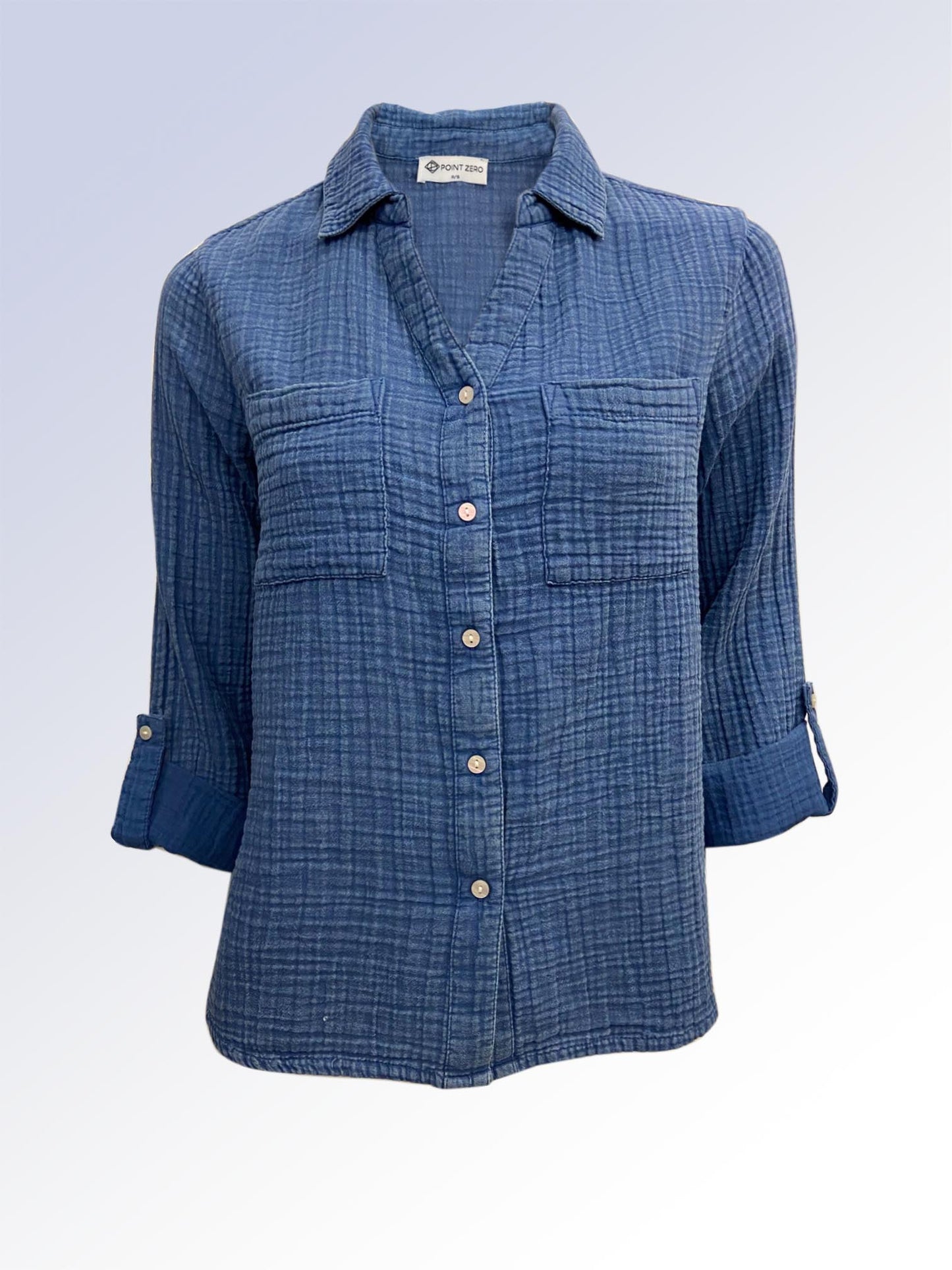 3/4 sleeve button up shirt - indigo