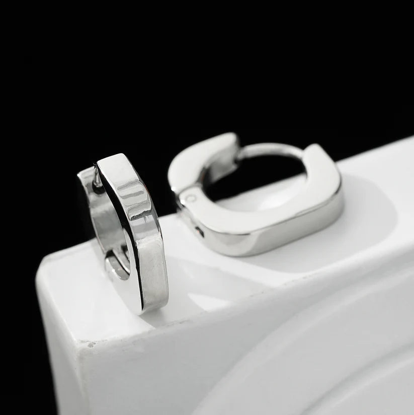 Industrial Chic-Tiny Rounded Squared Hoop Earrings