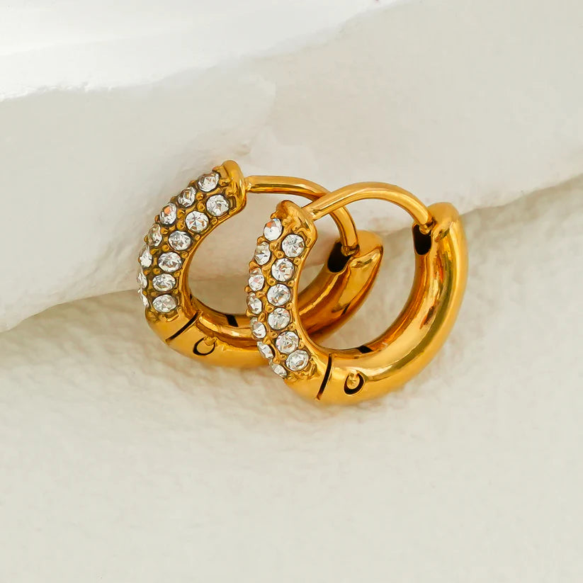 Sparkling Rows of Pavé Zirconia on Classic Mini Hoop Earrings