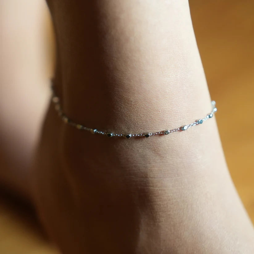 Contemporary Silver Anklet with Delicate Square Beads