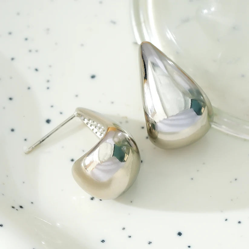 FORIA White Gold (Silver Tone): Chunky Look Light Weight Tear Drop Stud Earrings