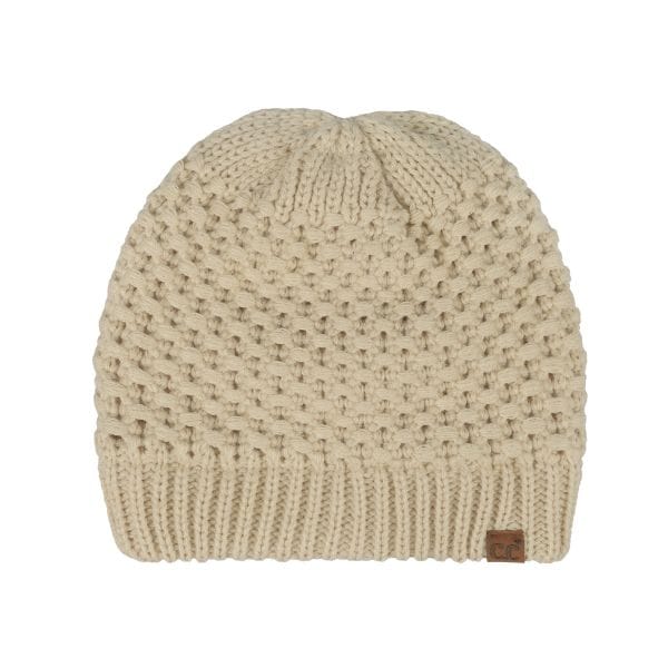 Cross Cell Stitch Knit Beanie in Beige