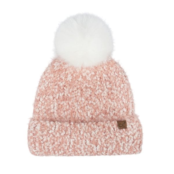 Boucle Beanie Faux Fur Pom in Rose