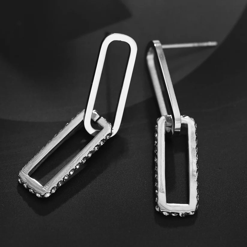 LUCIANA Pavé Zirconia Twin Paper Clip Silver Earrings