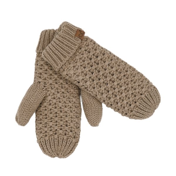 Cross Cell Stitch Knit Mitten in Taupe