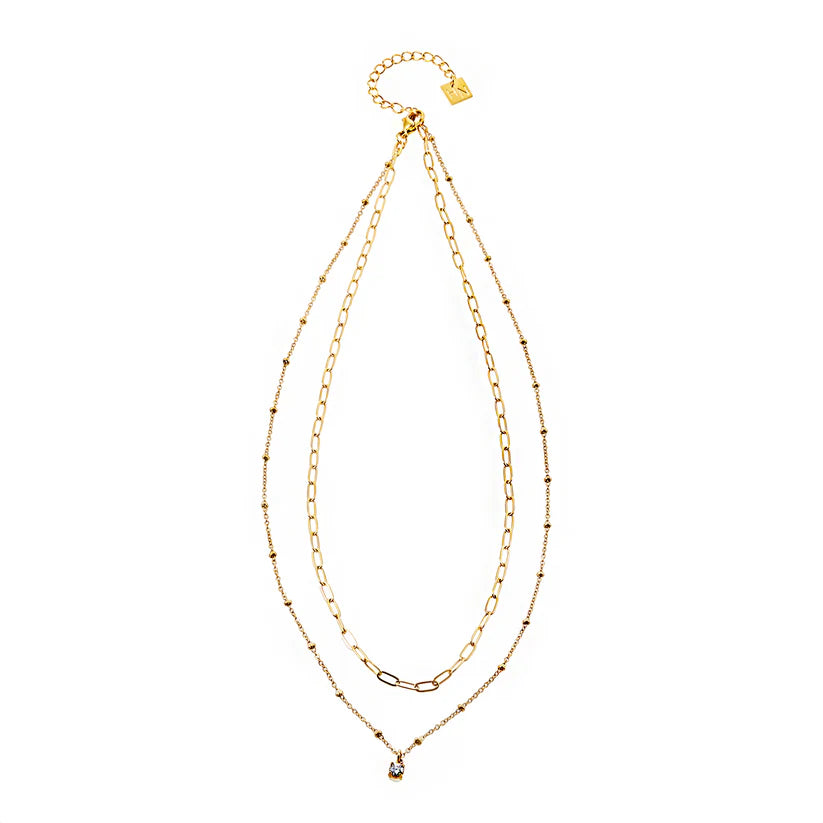 KATERI - Pre-Layered Chains Necklace with a Solitaire Zirconia Charm Pendant
