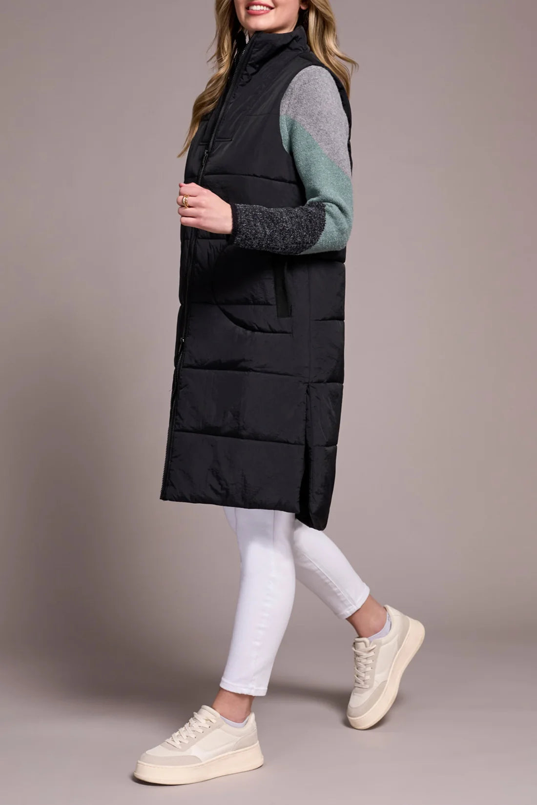 Zip Front Quilted Vest - Black