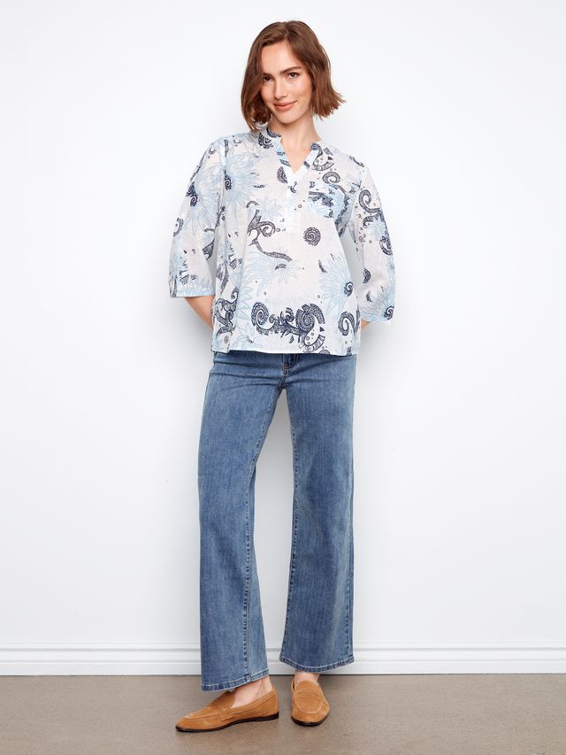 Printed roll up sleeve blouse