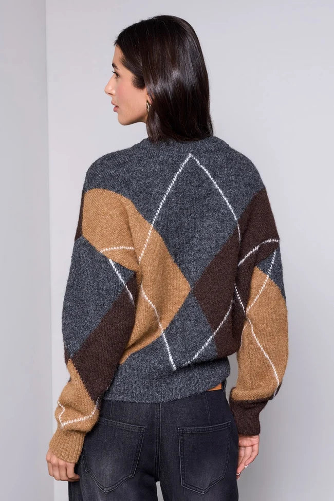 Diamond Pattern Button Front Knit Cardigan