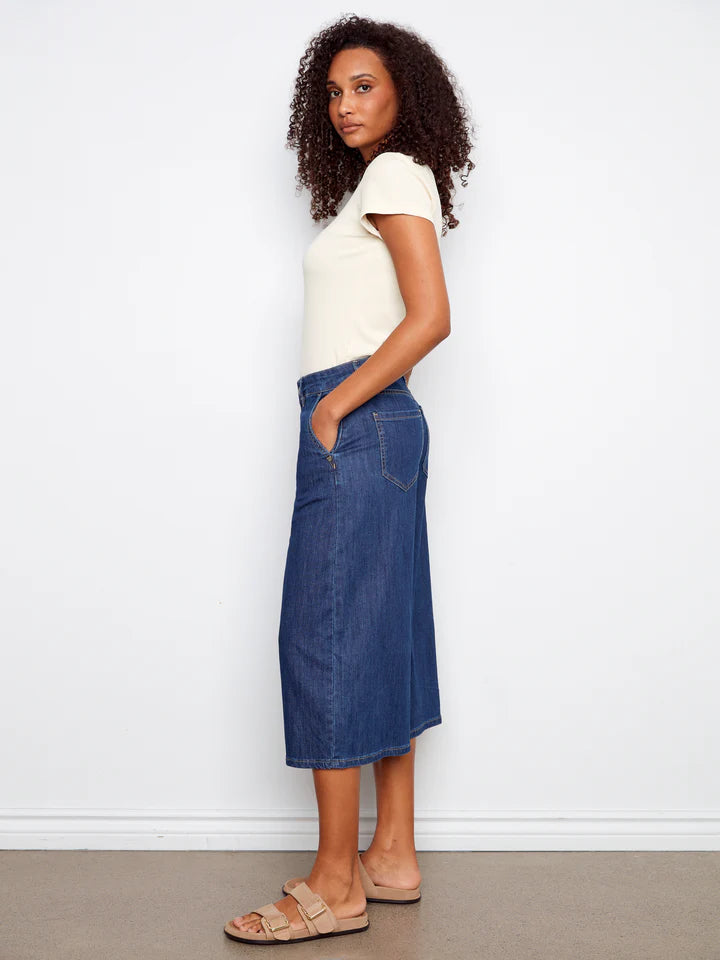 Cropped Stretch Denim Palazzo Pants