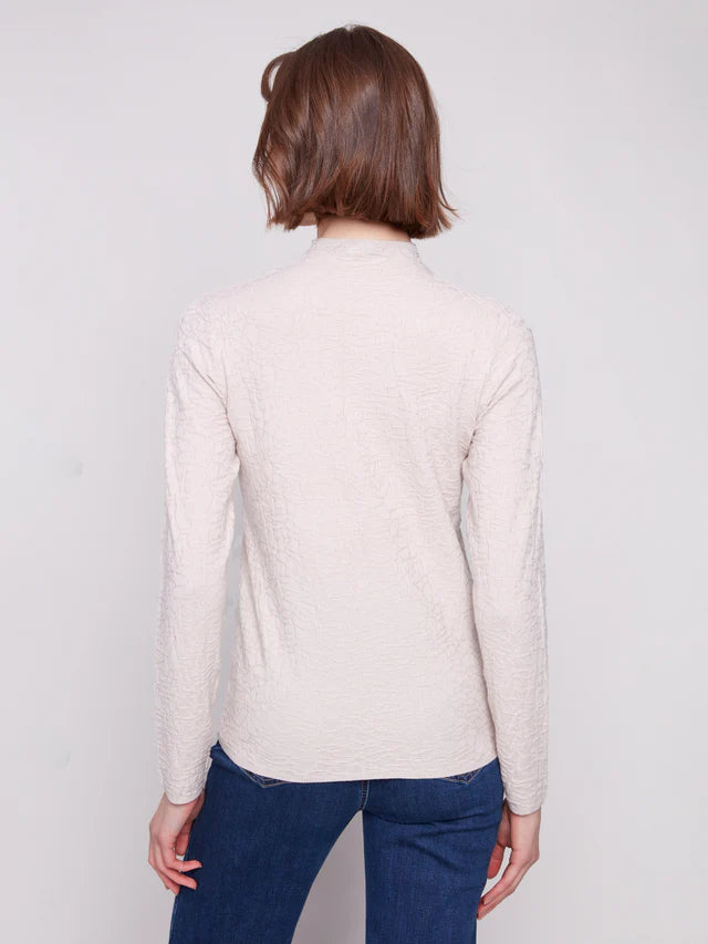 Charlie B - Textured Mock Neck Knit Sweater - Oat