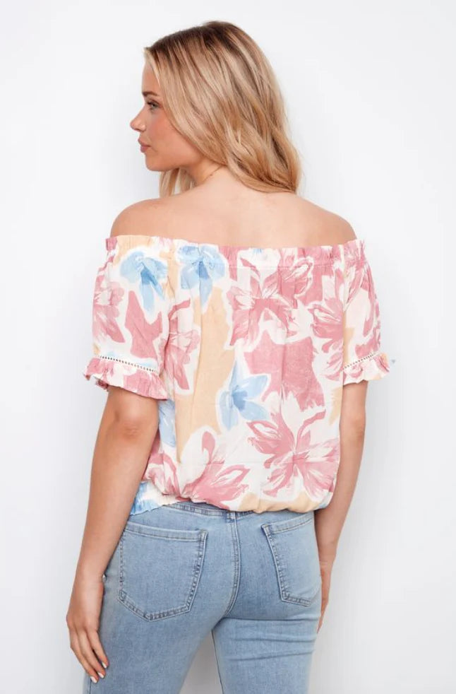 Printed short sleeve off shoulder blouse