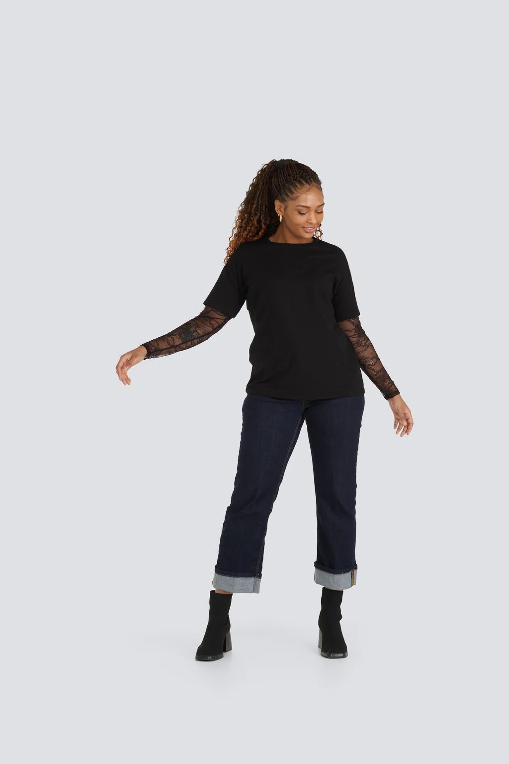 T Shirt with Lace Sleeves