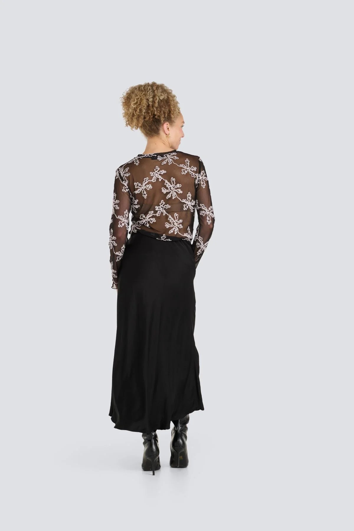 Round Neck Lace Mesh Top