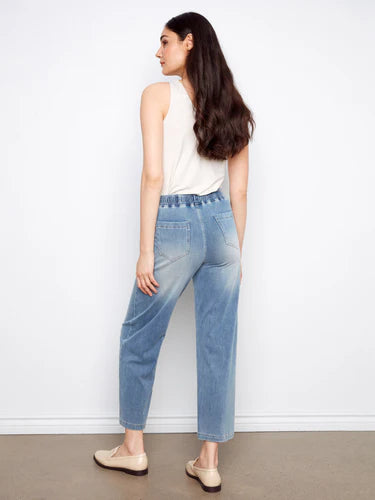 Knit Denim Wide Leg Jogger Pants