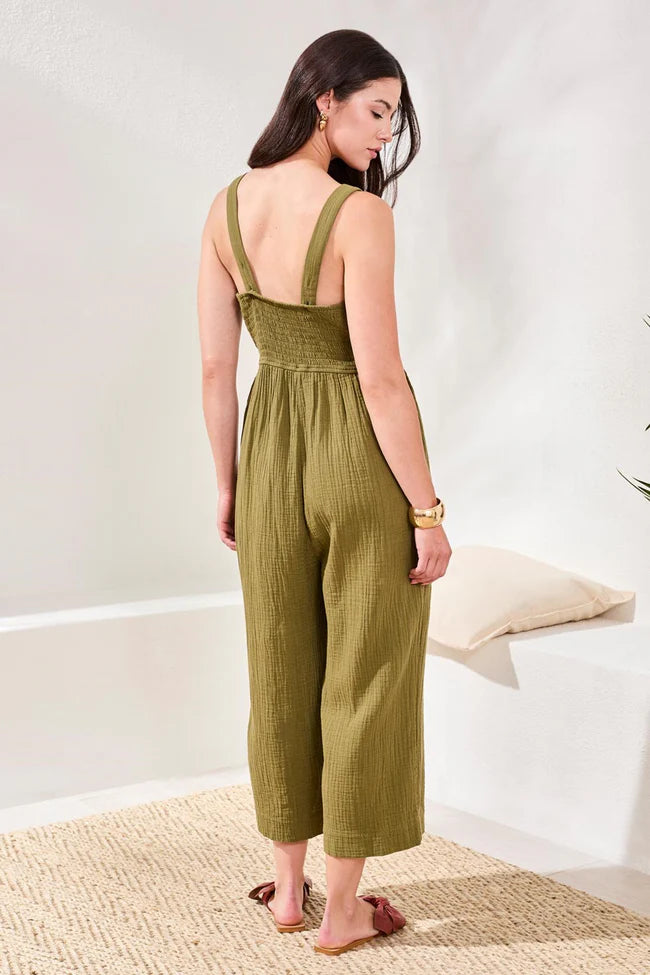 Crinkled Gauze Jumpsuit With Smocking At Back