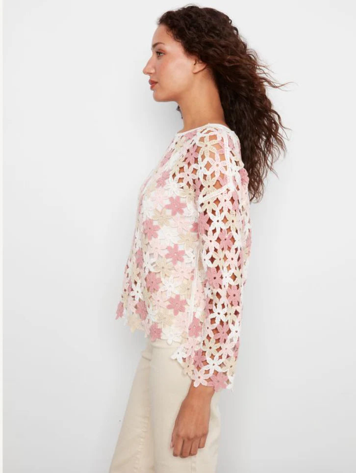 3/4 Sleeve Crochet Flower Blouse
