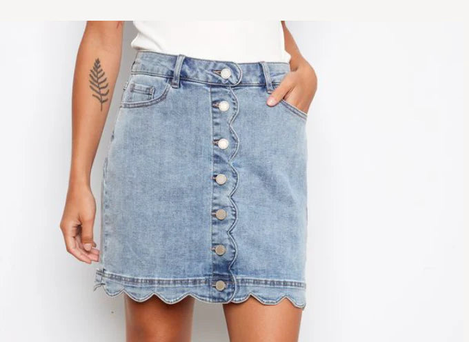 Scalloped Hem Button Front Skort