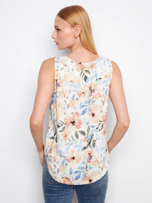 Sleevelss linen blouse with rounded hem