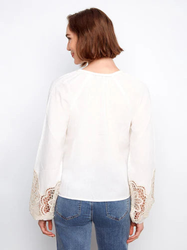 Embroidered Linen Blend Blouse
