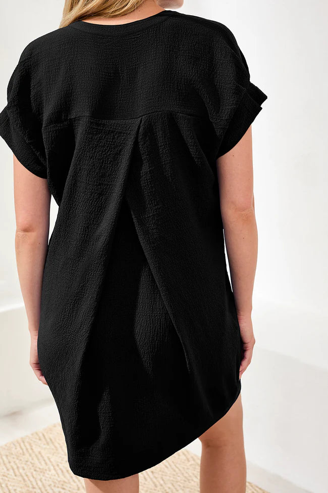 Textured Short Sleeve Tunic Shift Dress