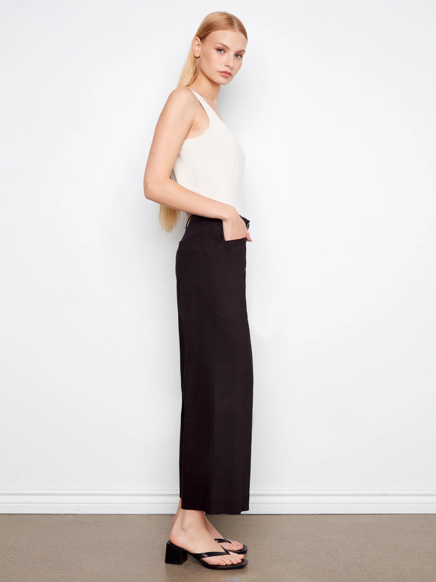 Linen Wide Leg Button Front Pants