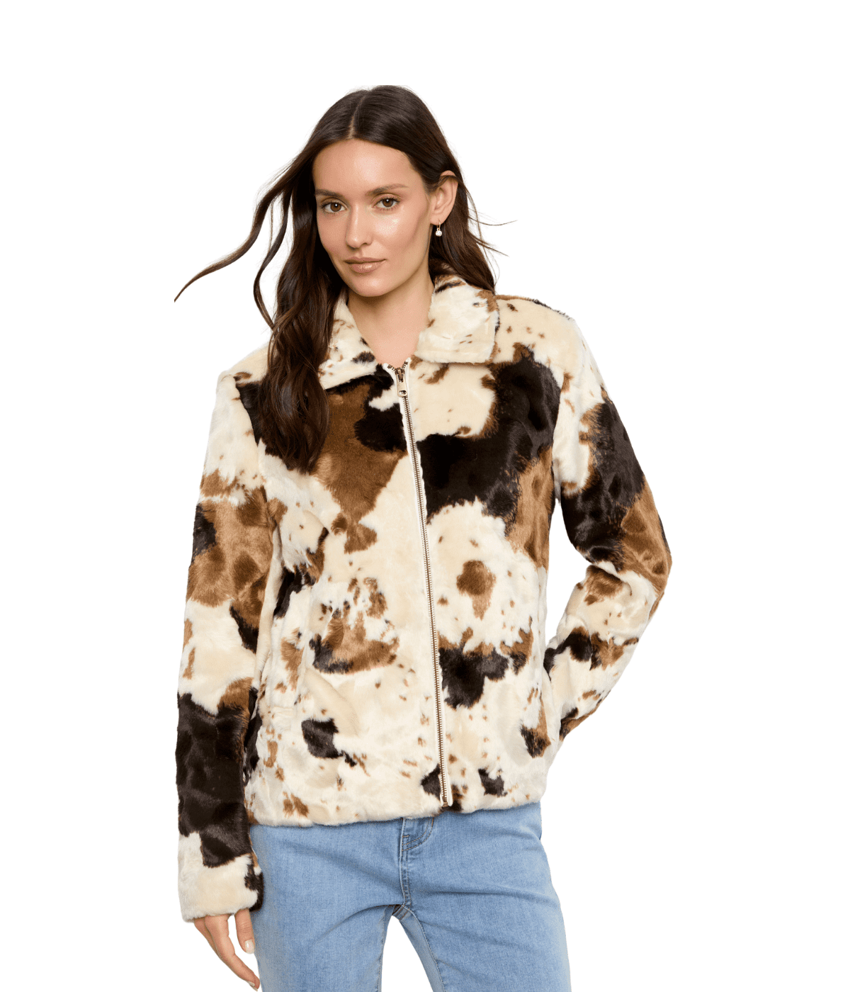 Long Sleeve Cow Pattern Fur Jacket