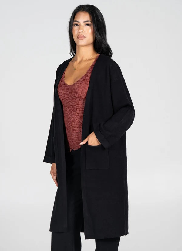 Viscose Blend Knit Long Cardigan in Black