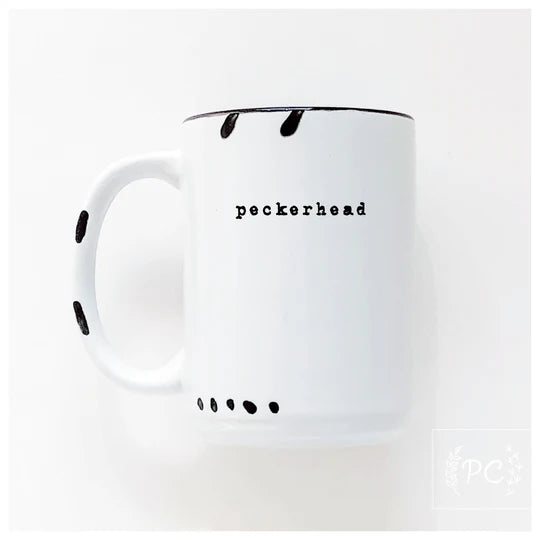 Peckerhead ceramic mug in white