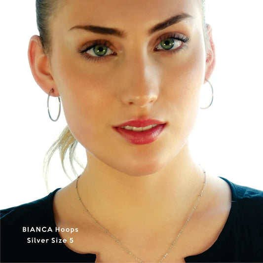 BIANCA Silver: Classic Essential Everyday Basic Round Silver Hoops 5S