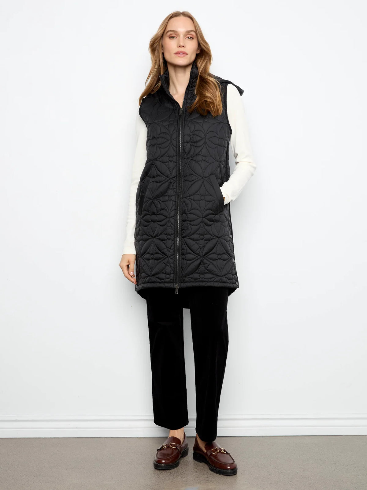 Long Hooded Puffer Vest - Black