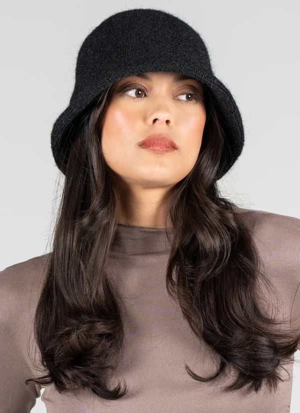 Wool Blend Bucket Hat in Black