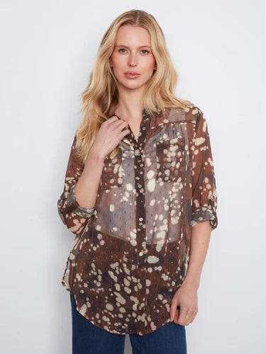 Printed Button-Up Blouse - Speckle